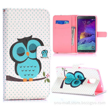 Sleeping Owl Pattern Wallet Style TPU and PU Leather Phone Cases for Samsung Galaxy Note 4 N910